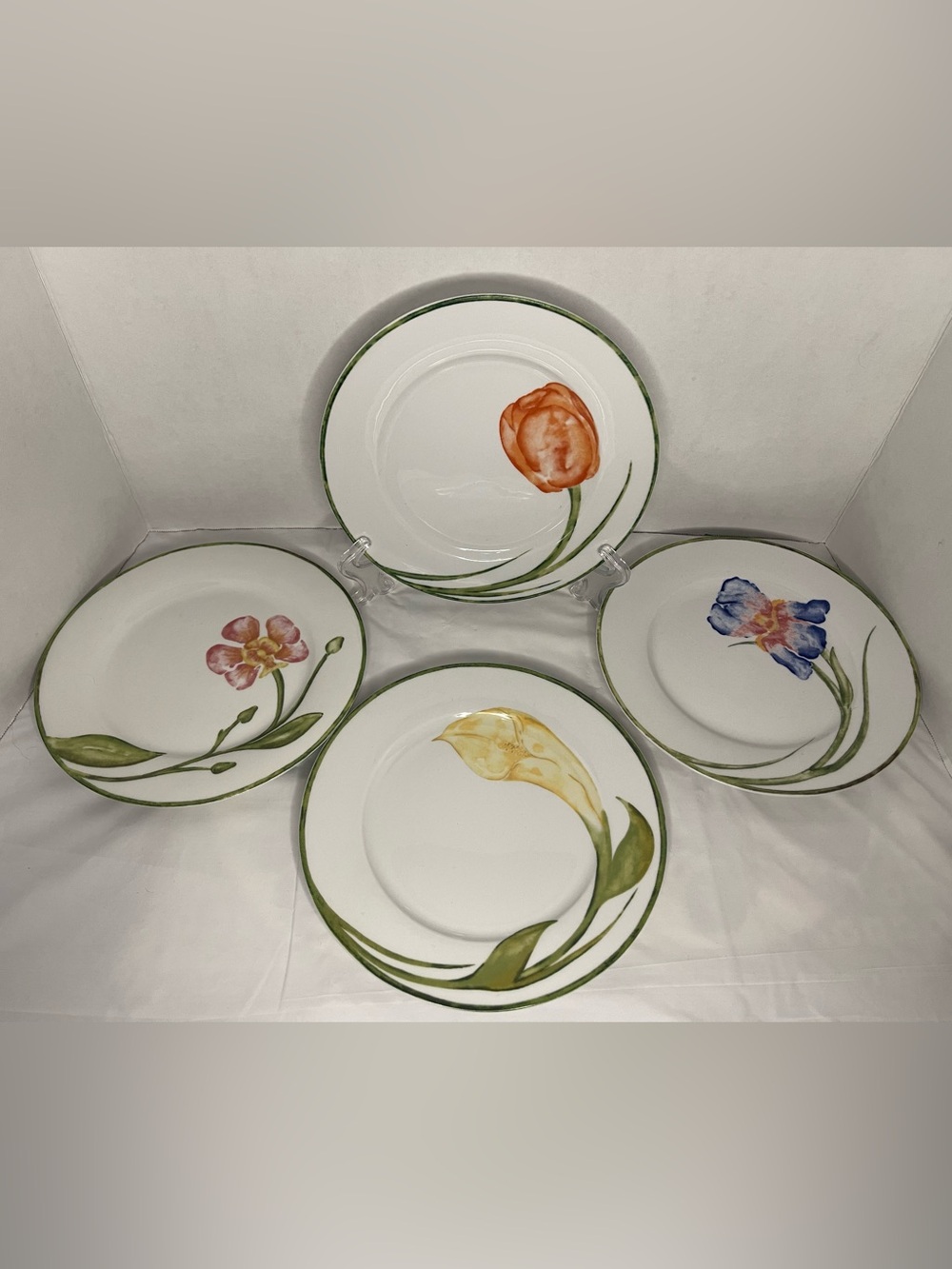 Pier 1 Floral Ceramic Salad/Dessert Plates - Orange, Yellow, Green, Blue